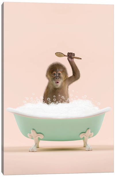 Monkey In A Bathtub Canvas Art Print - Self-Taught Women Artists