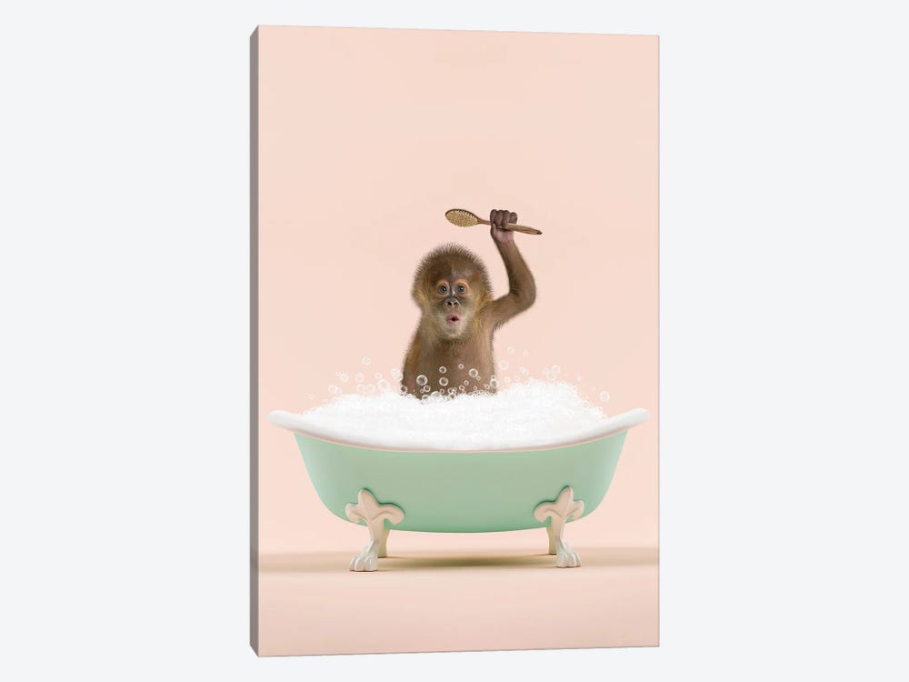 Monkey In A Bathtub by Tiny Treasure Prints 1-piece Canvas Art Print
