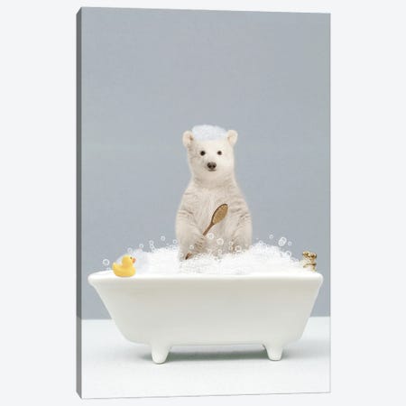 Polar Bear In A Bathtub Canvas Print #TTP111} by Tiny Treasure Prints Canvas Art Print