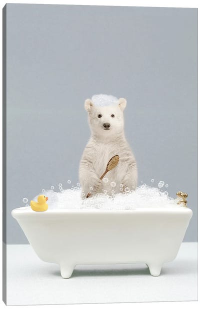 Polar Bear In A Bathtub Canvas Art Print - Tiny Treasure Prints