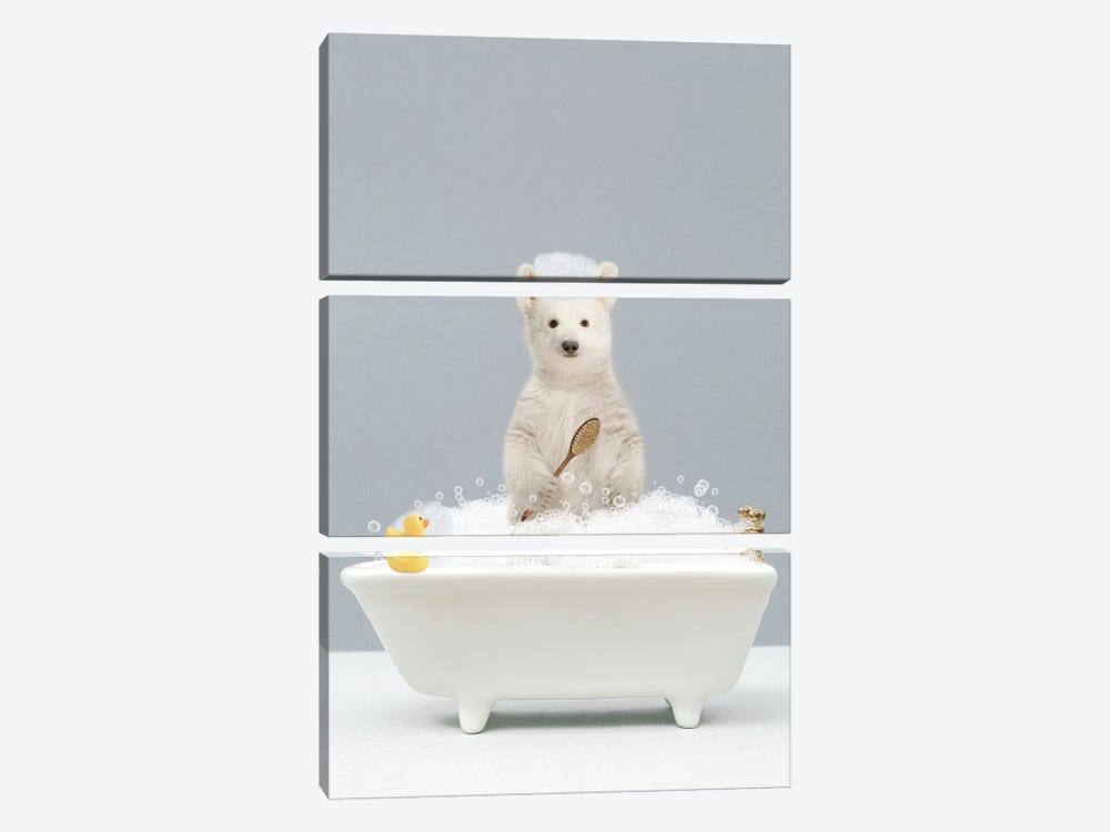 Polar Bear In A Bathtub by Tiny Treasure Prints 3-piece Canvas Wall Art