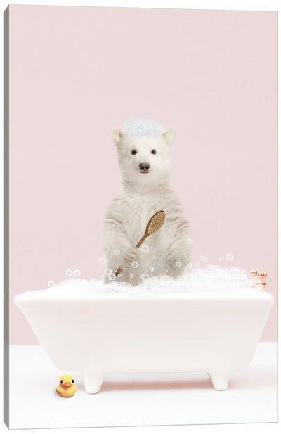 Baby Polar Bear In A Bathtub Canvas Art Print - Polar Bear Art