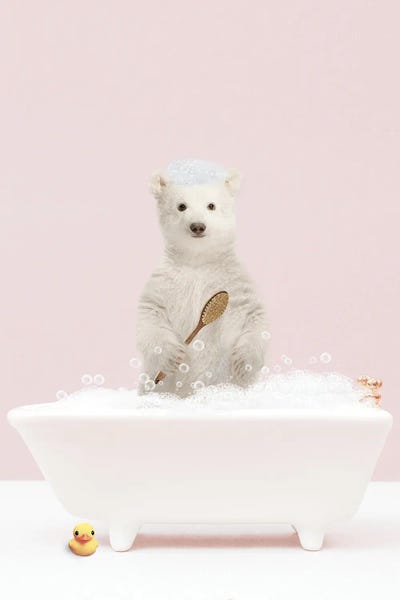 Polar Bears: Baby Polar Bear In A Bathtub by Tiny Treasure Prints
