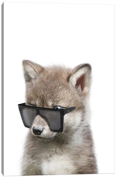 Wolf Cub With Sunglasses Canvas Art Print - Baby Animal Art