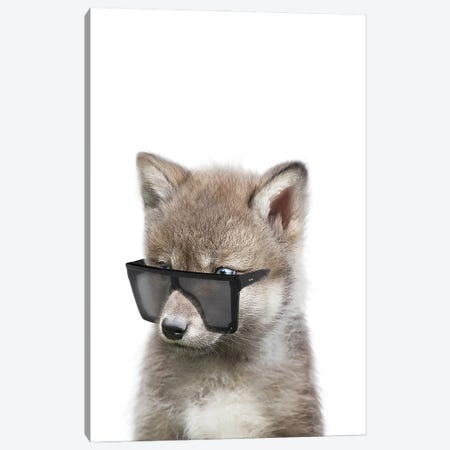 Wolf Cub With Sunglasses Canvas Print #TTP115} by Tiny Treasure Prints Canvas Wall Art