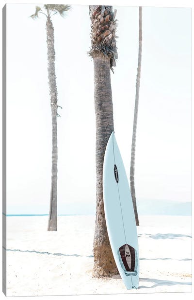 Blue Surfboard Canvas Art Print - Surfing Art