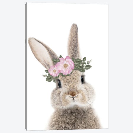 Rabbit With A Flower Crown Canvas Print #TTP124} by Tiny Treasure Prints Canvas Art Print
