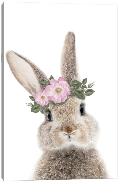 Rabbit With A Flower Crown Canvas Art Print - Tiny Treasure Prints
