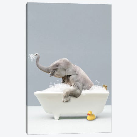 Elephant In A Bathtub Canvas Print #TTP126} by Tiny Treasure Prints Art Print