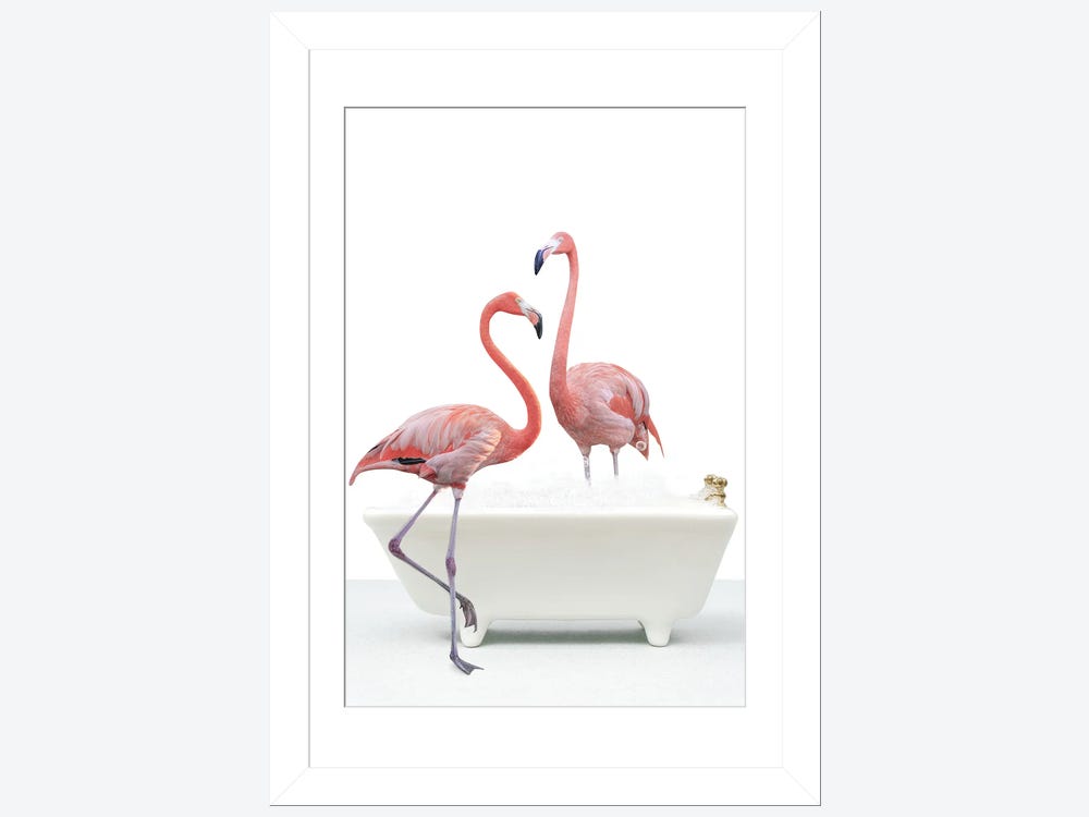 Tableau en verre - Bath Tub Flamingo - Carré
