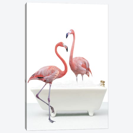 Flamingo In A Bathtub Canvas Print #TTP128} by Tiny Treasure Prints Canvas Artwork