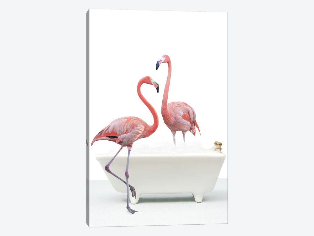 Flamingo In A Bathtub by Tiny Treasure Prints 1-piece Canvas Wall Art
