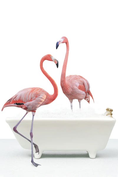 Flamingos: Flamingo In A Bathtub by Tiny Treasure Prints