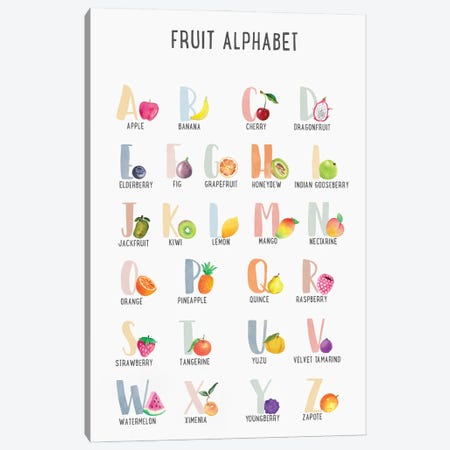 Fruit Alphabet Canvas Print #TTP129} by Tiny Treasure Prints Canvas Art