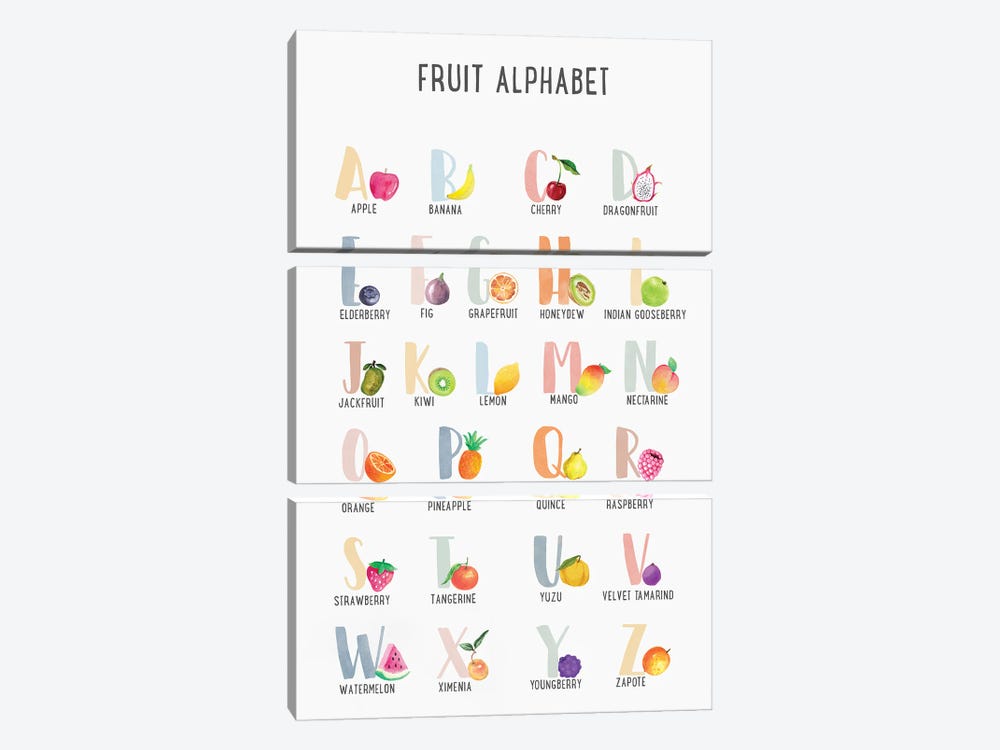 Fruit Alphabet by Tiny Treasure Prints 3-piece Canvas Print
