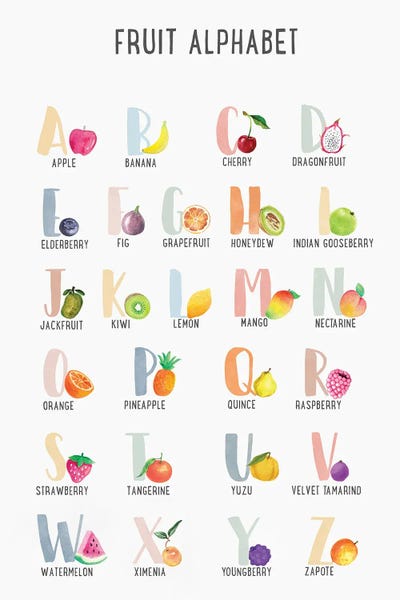 Kids Educational Art: Fruit Alphabet by Tiny Treasure Prints