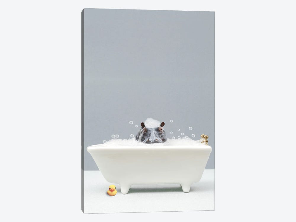 Hippo In A Bathtub by Tiny Treasure Prints 1-piece Canvas Artwork