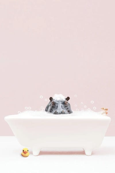 Hippopotamuses: Hippo In A Bathtub II by Tiny Treasure Prints