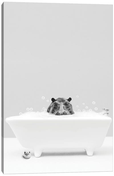 Hippo Bathing Canvas Art Print - Bathroom Break