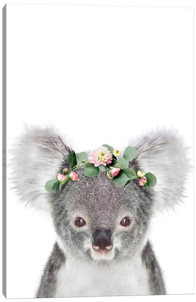 Koala With Flower Crown Canvas Art Print - Koala Art