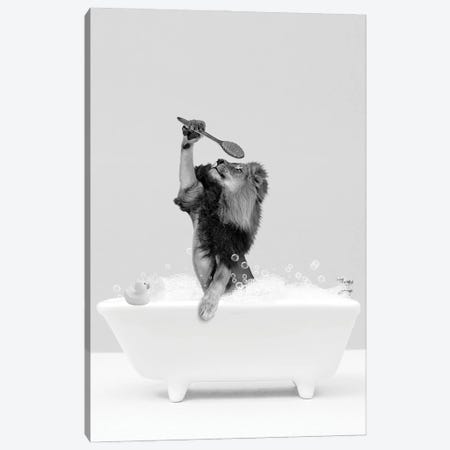 Lion In A Bathtub Black And White Canvas Print #TTP143} by Tiny Treasure Prints Canvas Artwork