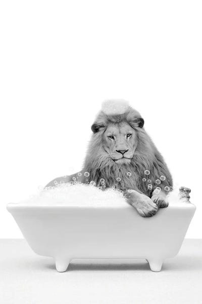 Bathroom Break: Lion In A Tub by Tiny Treasure Prints