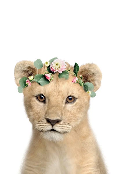 Lion With A Flower Crown by Tiny Treasure Prints art print