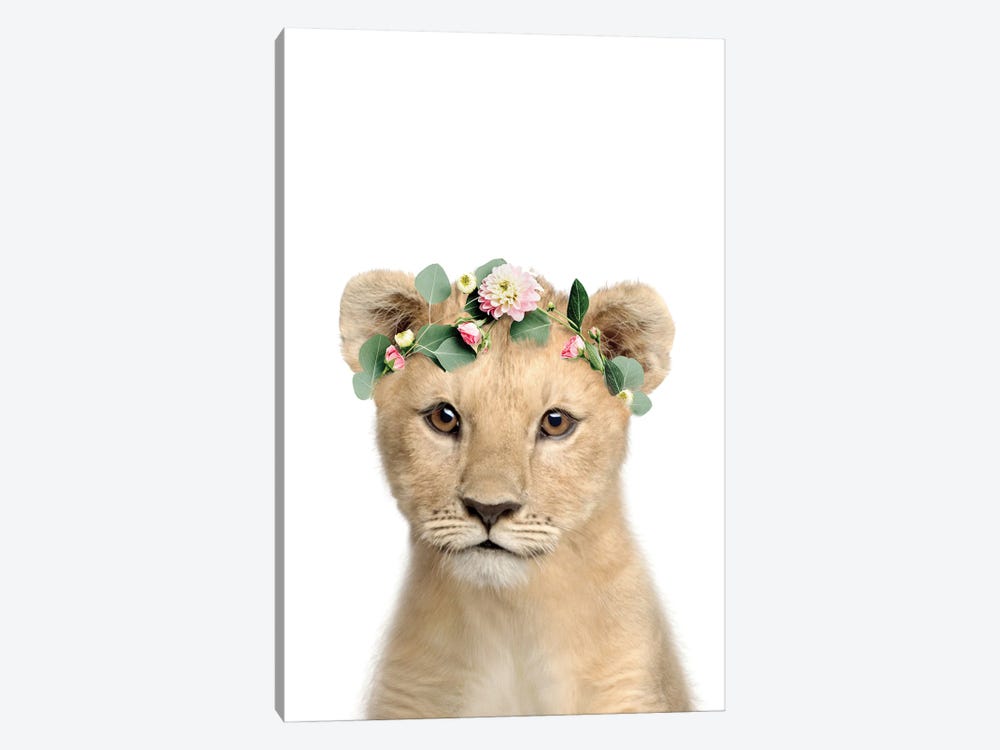 Lion With A Flower Crown by Tiny Treasure Prints 1-piece Canvas Wall Art