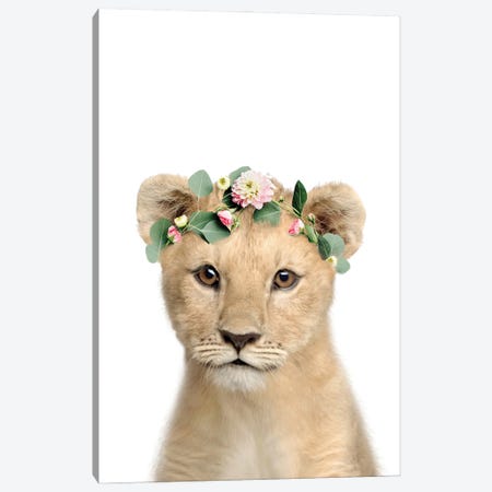 Lion With A Flower Crown Canvas Print #TTP146} by Tiny Treasure Prints Canvas Print