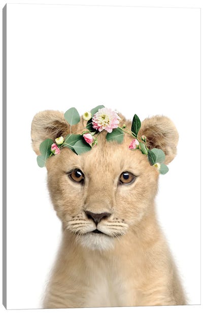 Lion With A Flower Crown Canvas Art Print - Tiny Treasure Prints