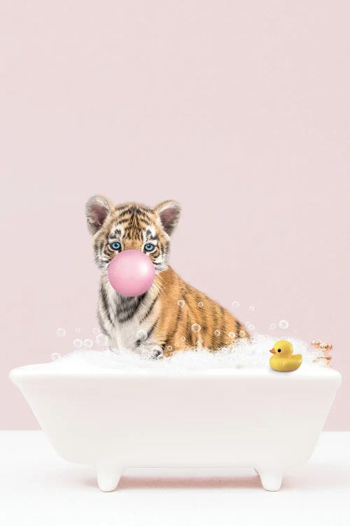 Tiger Cub With Bubblegum In Bathtub
