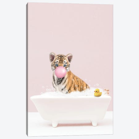 Tiger Cub With Bubblegum In Bathtub Canvas Print #TTP14} by Tiny Treasure Prints Canvas Art Print