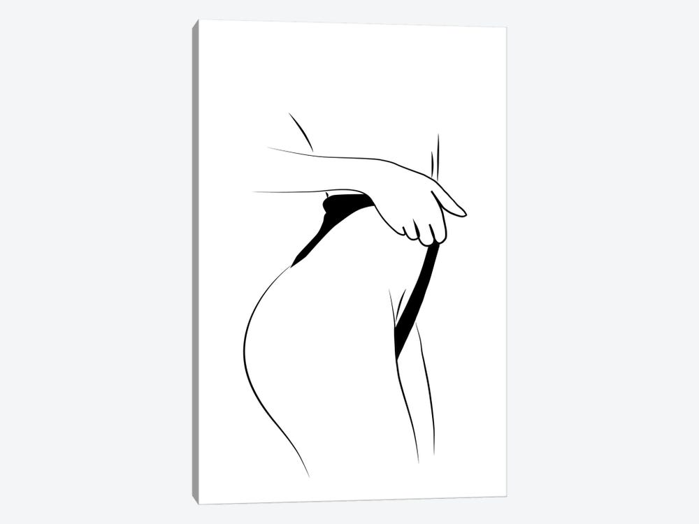 Bikini Silhouette Black And White by Tiny Treasure Prints 1-piece Art Print