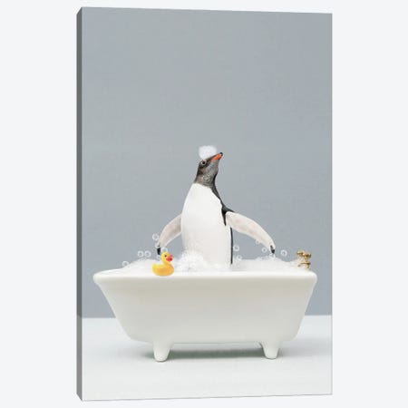 Penguin In A Bathtub Canvas Print #TTP160} by Tiny Treasure Prints Canvas Artwork