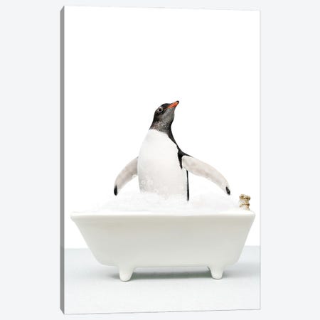 Penguin In A Bathtub II Canvas Print #TTP161} by Tiny Treasure Prints Canvas Wall Art