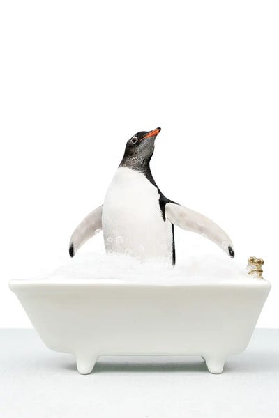 Penguins: Penguin In A Bathtub II by Tiny Treasure Prints