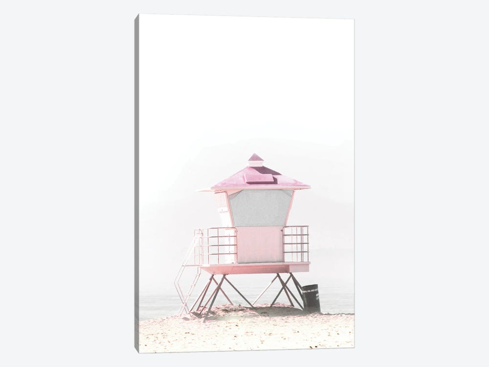 Pink Beach Lifeguard Tower by Tiny Treasure Prints 1-piece Canvas Art Print
