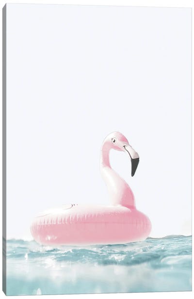 Floating Flamingo Canvas Art Print - Swimming Art