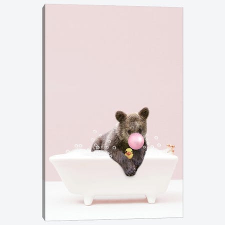 Bear Cub With Bubblegum In Bathtub Canvas Print #TTP16} by Tiny Treasure Prints Art Print