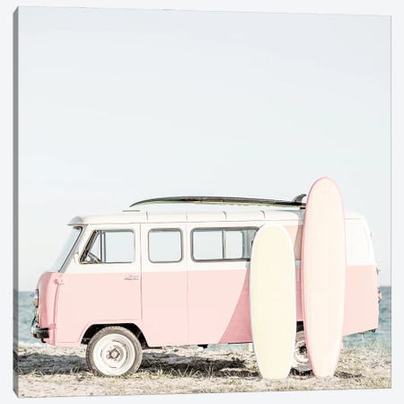 Pink Kombi Van With Surfboards Canvas Print #TTP170} by Tiny Treasure Prints Art Print