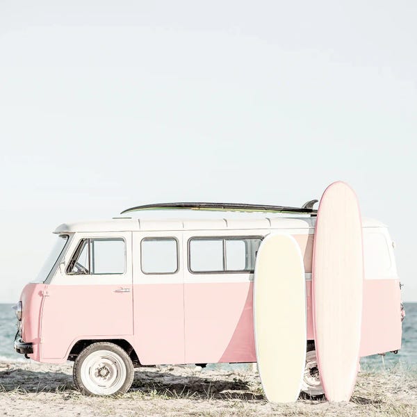 Pink Kombi Van With Surfboards