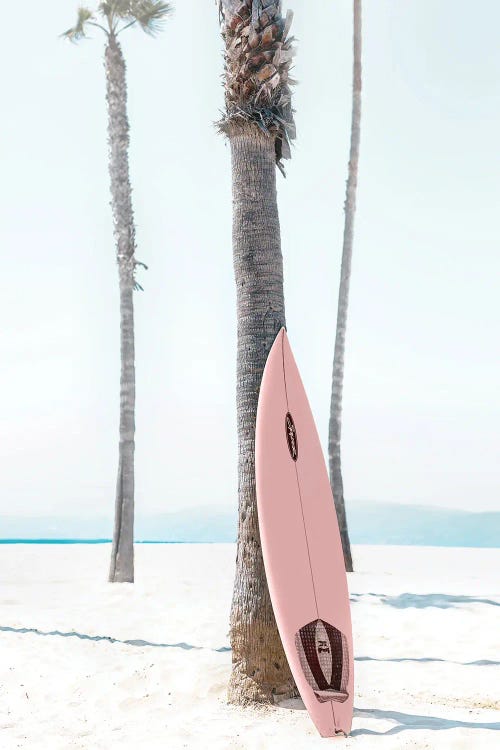 Tiny Treasure Prints Canvas Art Prints - Pink Surfboard ( Sports > Surfing art) - 60x40 in
