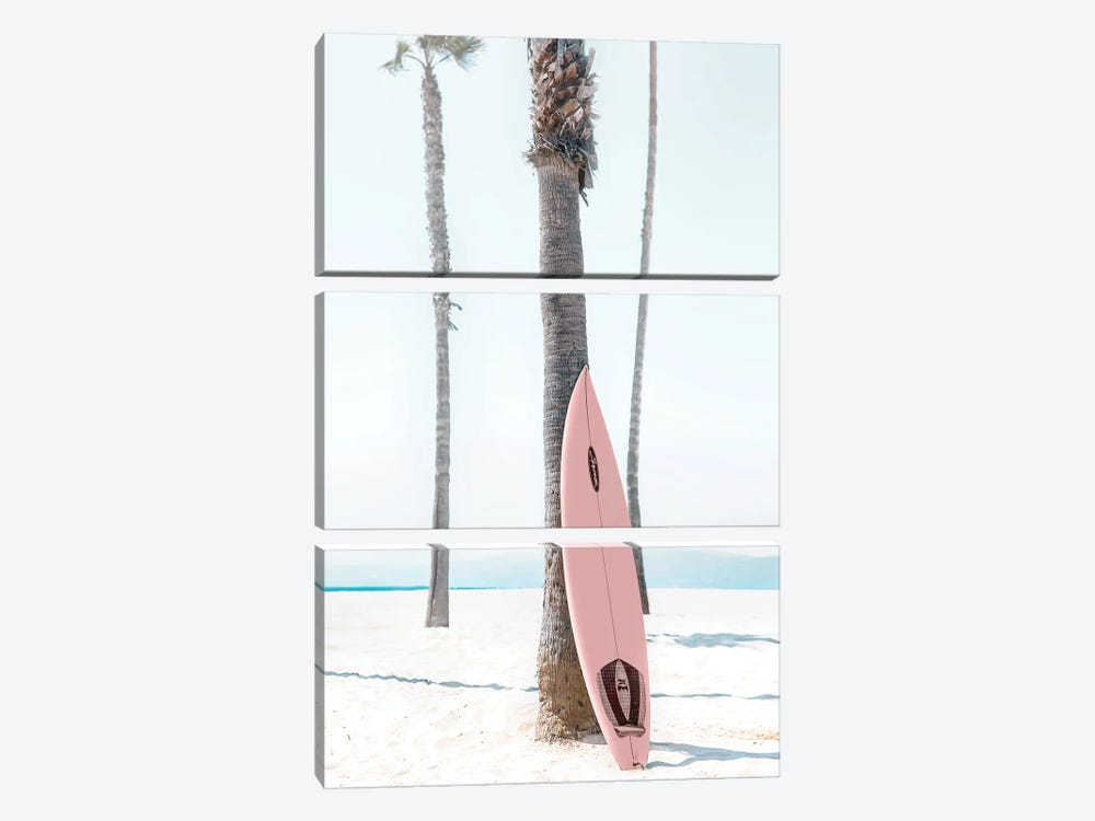 Pink Surfboard by Tiny Treasure Prints 3-piece Canvas Art Print