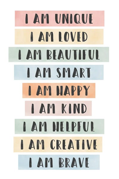 Kids Inspirational Art: Pastel Positive Affirmations by Tiny Treasure Prints