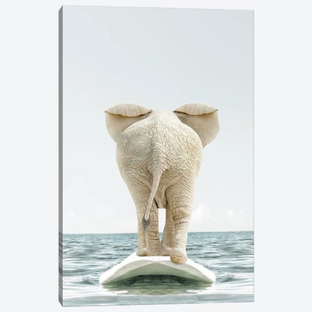 Elephant With Surfboard Canvas Print #TTP17} by Tiny Treasure Prints Canvas Art Print