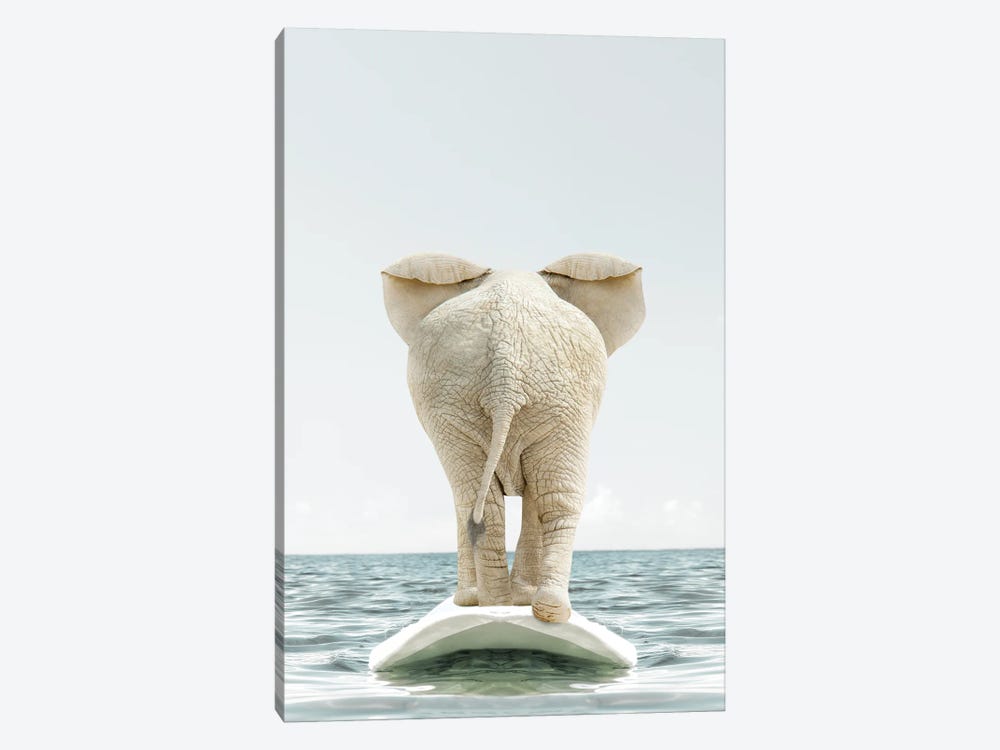 Elephant With Surfboard by Tiny Treasure Prints 1-piece Art Print