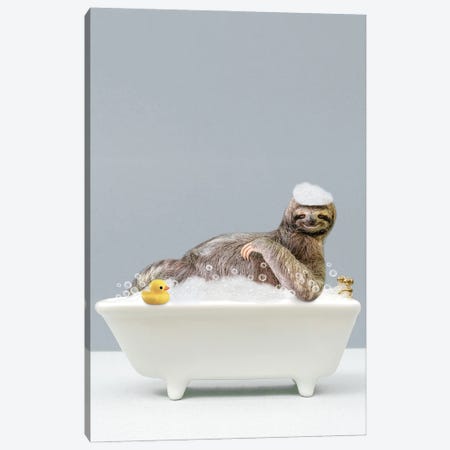 Sloth In A Bathtub Canvas Print #TTP182} by Tiny Treasure Prints Canvas Art