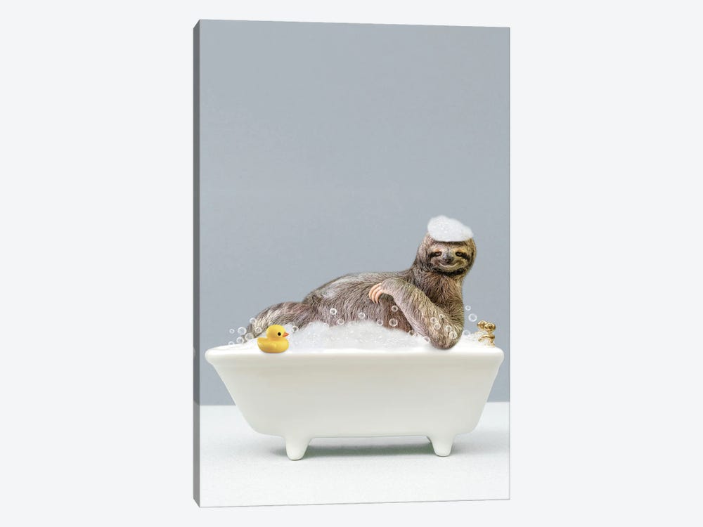 Sloth In A Bathtub by Tiny Treasure Prints 1-piece Canvas Artwork