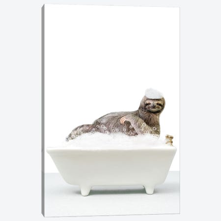 Sloth In A Bathtub II Canvas Print #TTP183} by Tiny Treasure Prints Canvas Art