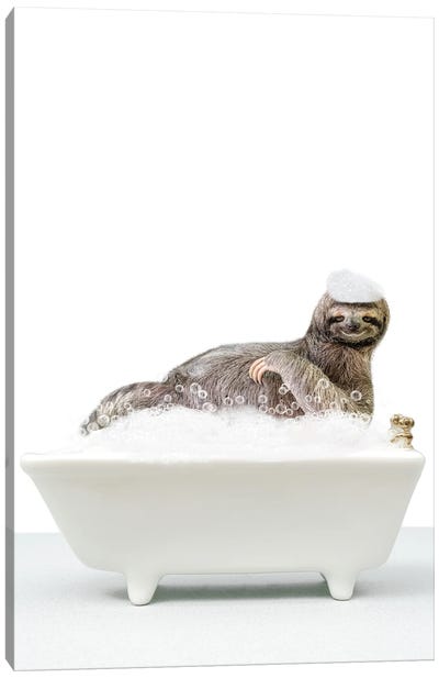 Sloth In A Bathtub II Canvas Art Print - Tiny Treasure Prints